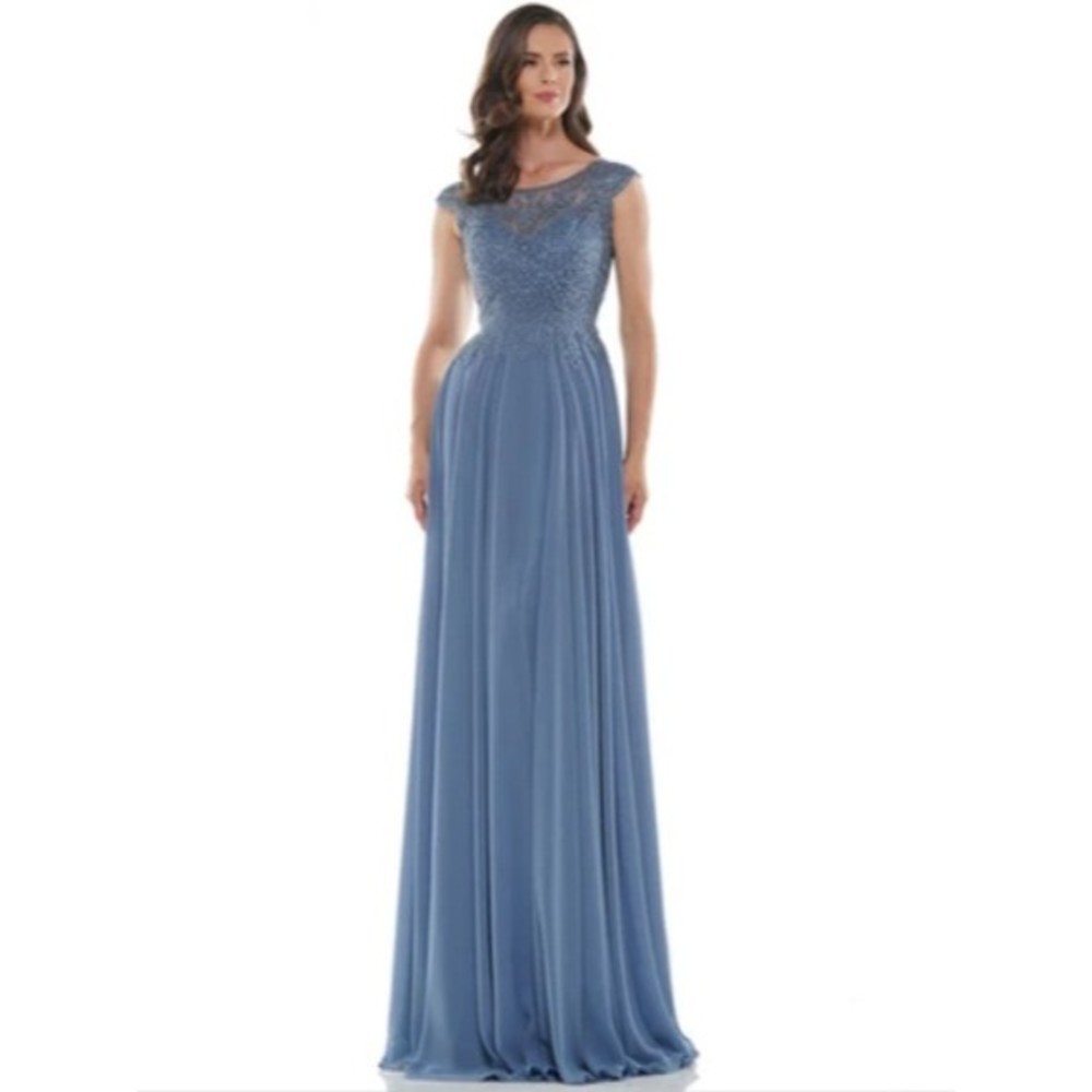 NWT Marsoni by Colors M238 V-Neck Sleeveless Beaded Evening Gown Slate Blue 14